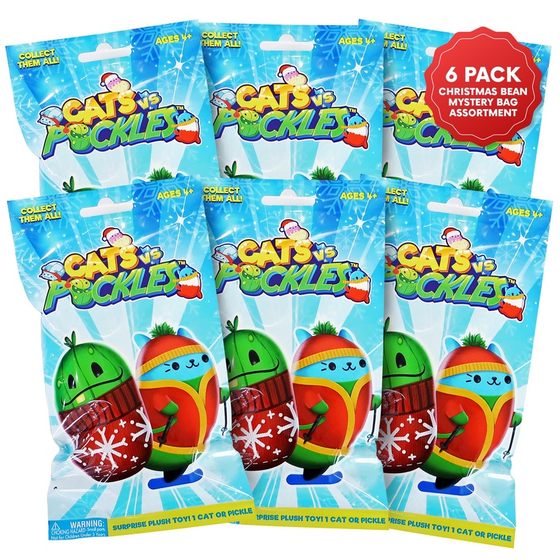 Cats Vs Pickles 6Pk Christmas Bean Mystery Bags | 4' Bean Filled Plushies | Stocking Stuffers | Blind Bags For Girls And For Boys | Surprise Bean Collectibles | Mystery Bag For Kids & Adults | 6-Pack