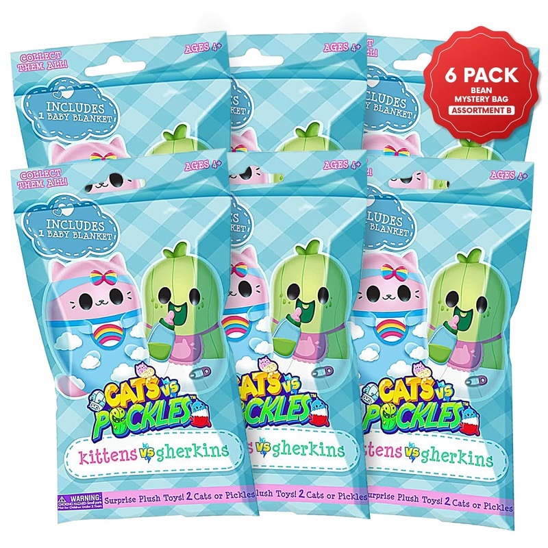 Cats Vs Pickles Kittens Vs Gherkins - Mystery Bags - 6Pk - 3' Squishy Bean Filled Plushies! Collect These As Stocking Stuffers, Fidget Toys, Or Sensory Toys - Great For Kids, Boys, & Girls Set B