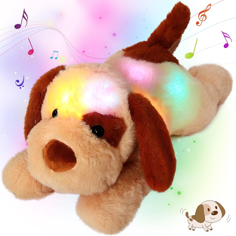 Cuteoy 14' Puppy Dog Stuffed Animals Plush Led Musical Soft Cuddly Dog Toy Doggy Animals At Night Singing Lullabies Great Gifts For Toddlers Kids (Brown)