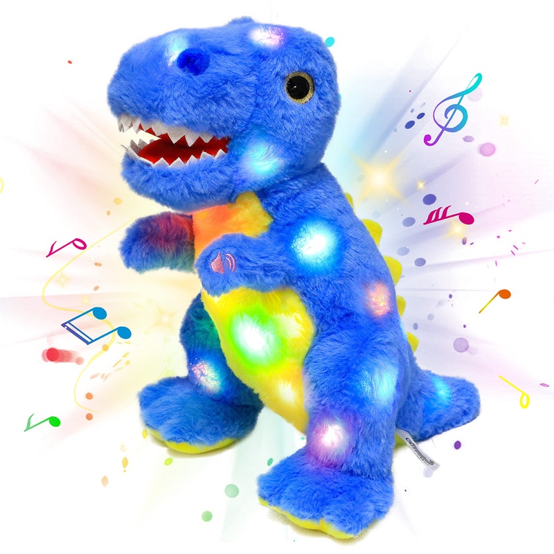 Cuteoy Blue Dinosaur Led Musical Stuffed Animal Light-Up Singing Plush T-Rex Adjustable Volume Lullaby Plushies Birthday Christmas Toy Gifts For Kids Toddler Girls, 12'