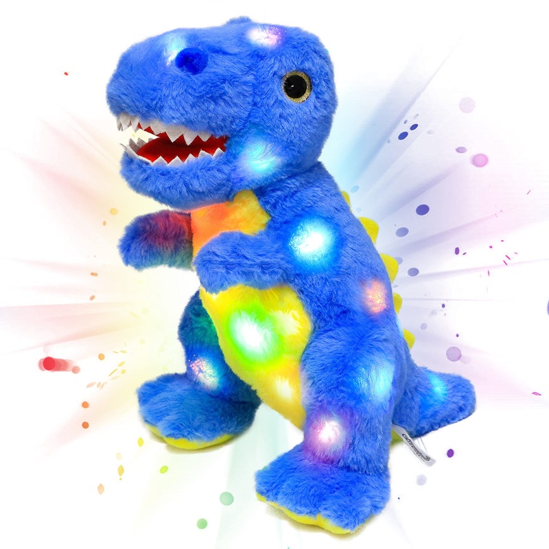 Cuteoy Blue Dinosaur Led Stuffed Animal Light-Up Plush Birthday Christmas T-Rex Plushies Toy Gifts For Kids Toddler Girls, 12.5'
