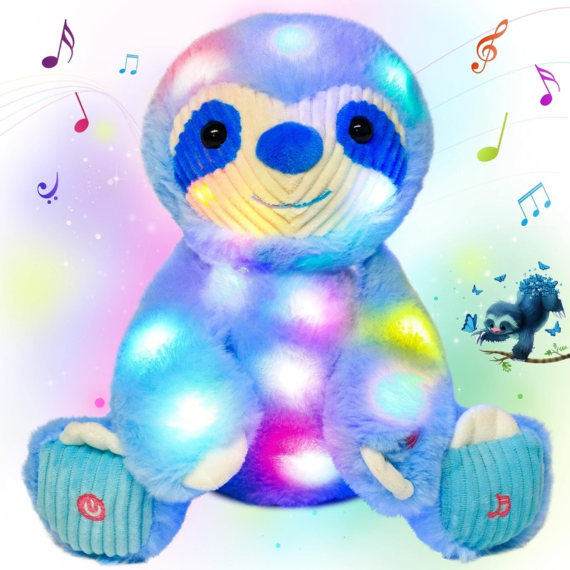 Cuteoy Blue Sloth Led Musical Stuffed Animal Light-Up Singing Plush Adjustable Volume Lullaby Plushies Birthday Christmas Toy Gifts For Kids Toddler Girls, 13'