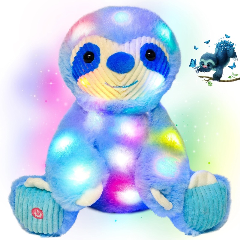 Cuteoy Blue Sloth Led Stuffed Animal Light-Up Plush Birthday Christmas Plushies Toy Gifts For Kids Toddler Girls, 10.5'