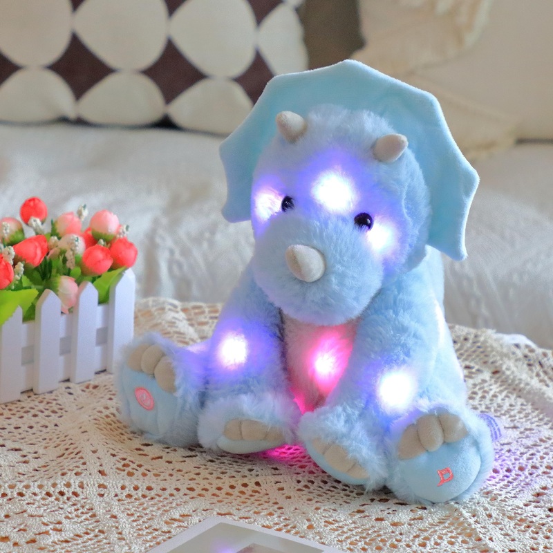 Cuteoy Blue Triceratops Led Musical Stuffed Animal Light-Up Singing Plush Dinosaur Adjustable Volume Lullaby Plushies Birthday Christmas Toy Gifts For Kids Toddler Girls, 13'
