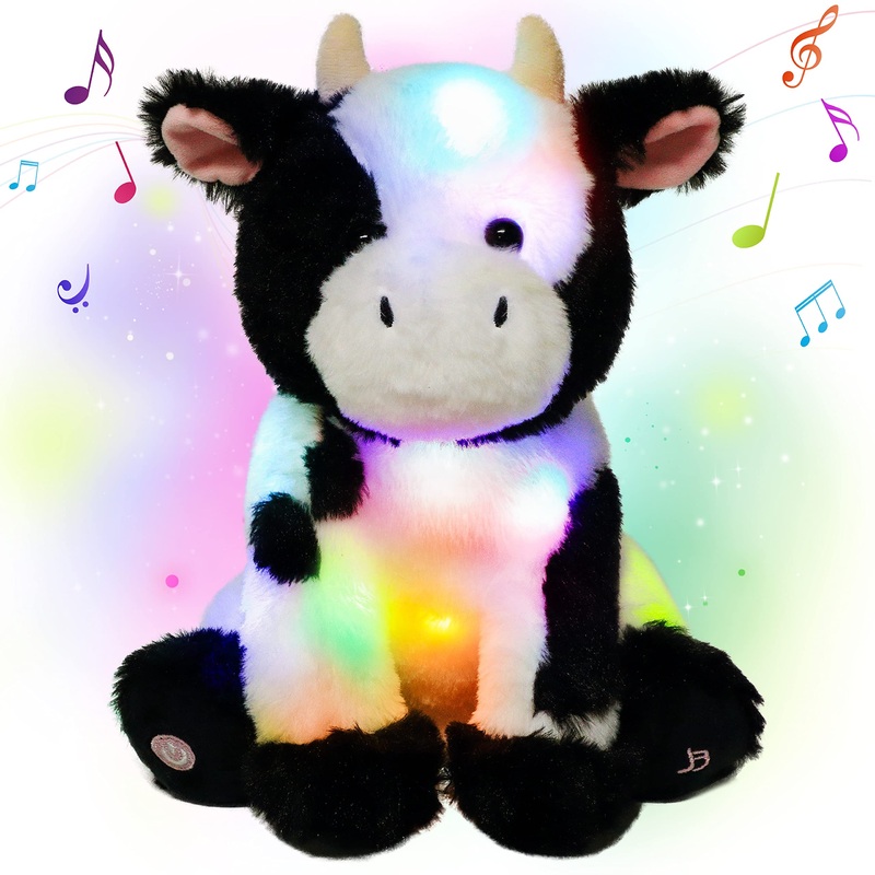 Cuteoy Cow Led Musical Stuffed Animal Light-Up Singing Plush Adjustable Volume Lullaby Plushies Birthday Christmas Toy Gifts For Kids Toddler Girls, 13'