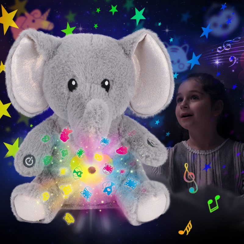 Cuteoy Elephant Star Projector Plush Night Light Stuffed Animals Musical Soother Toys For Kids Lullabies Sounds Sleep Aid Gifts On Birthday Christmas (Elephant)
