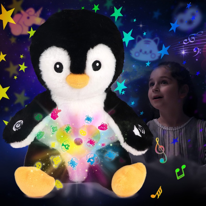 Cuteoy Musical Penguin Plush Star Projector Night Light Stuffed Animals Singing Soother Toys For Kids Lullabies Sounds Sleep Aid Gifts On Birthday Christmas, 11''