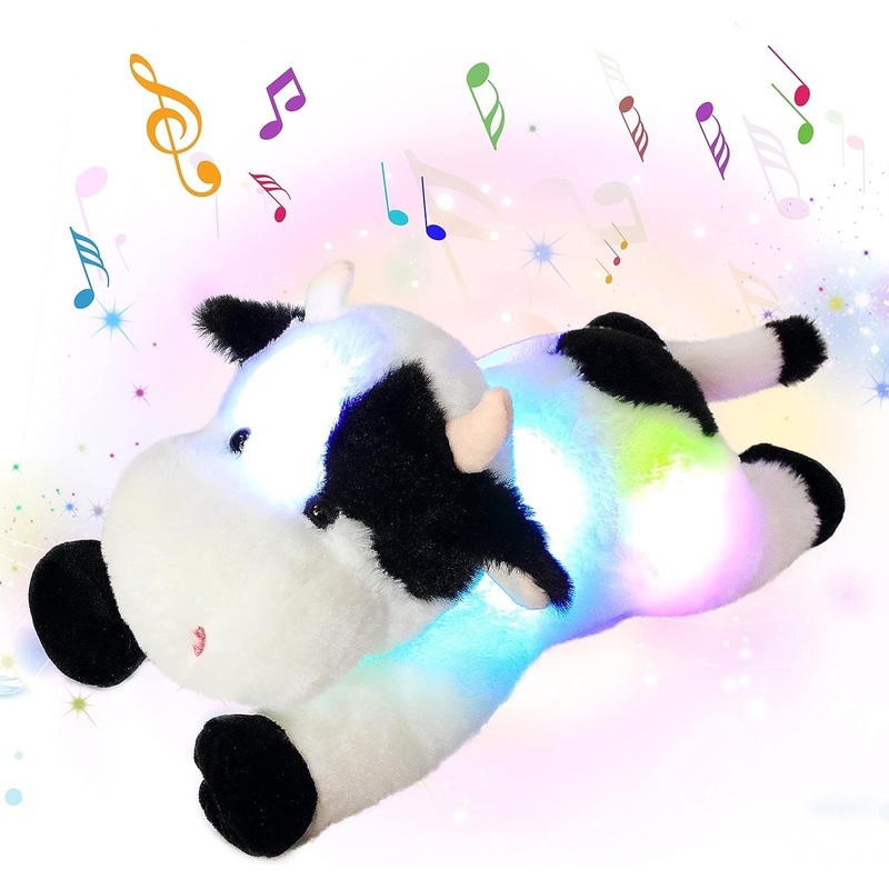 Cuteoy Musical Plush Cow Stuffed Animal Soft Glowing Led Light-Up Nightlight Toys Singing Lullabies Birthday Christmas Plushies Gifts For Kids Boys Girls,10'
