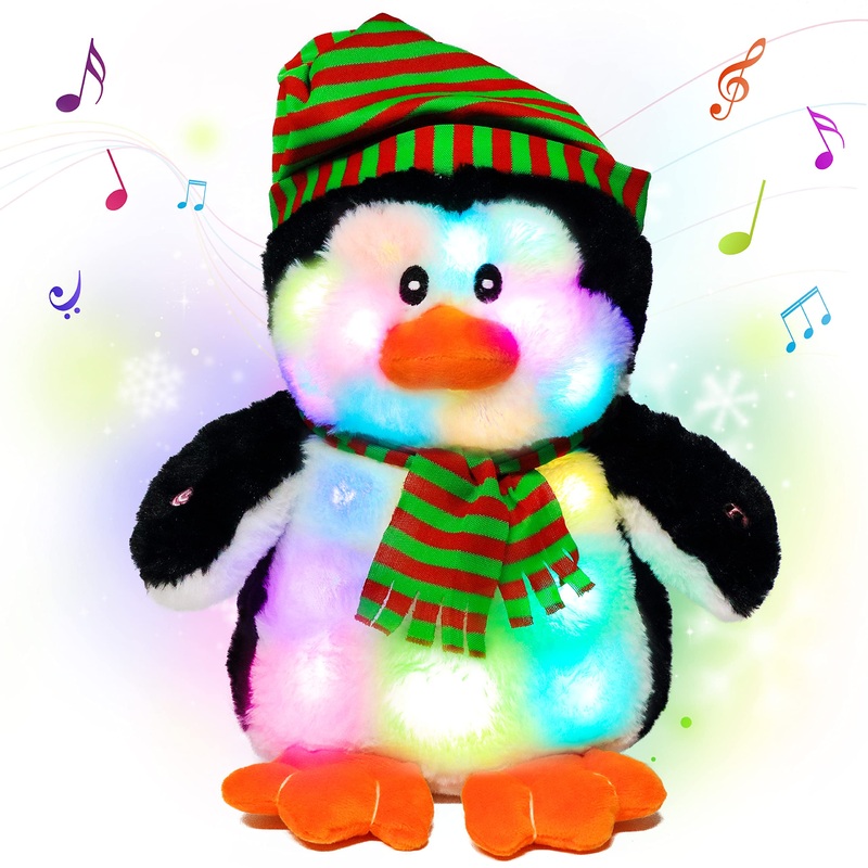 Cuteoy Penguin Led Musical Stuffed Animal Light-Up Singing Plush Adjustable Volume Lullaby Plushies Birthday Christmas Toy Gifts For Kids Toddler Girls, 11'