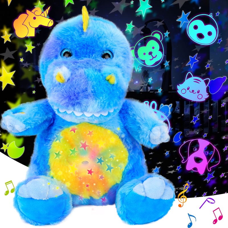 Cuteoy T-Rex Star Projector Musical Plush Night Light Stuffed Animals Soother Toys Adjustable Volume Shapes In 7 Colors Gifts On Birthday For Kids Toddlers