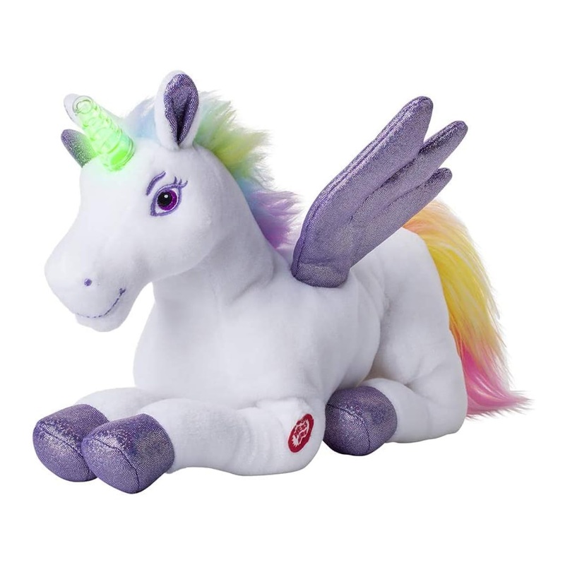 Dazmers Unicorn Light Up Stuffed Animal Toy With Flapping Wings - Musical Unicorn Plushies For Girls And Boys With Magical Lights And Sounds (Purple)