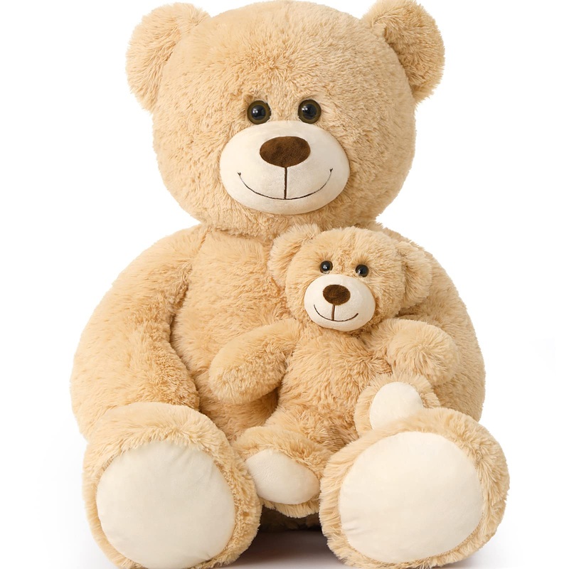 Tezituor Giant Teddy Bear Stuffed Animal 39In, Large Teddy Bear Mommy With Baby, Big Teddy Bear Stuffed Bear For Kids, Girlfriend On Mother'S Day, Valentine, Christmas, Baby Shower, Light Brown