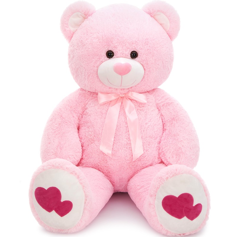 Tezituor Giant Teddy Bear Stuffed Animal 4Ft - Big Pink Teddy Bear With Love Red Heart - Large Stuffed Bear Plush Toys For Kid Christmas Birthday - Valentines Bear Gift For Girlfriend