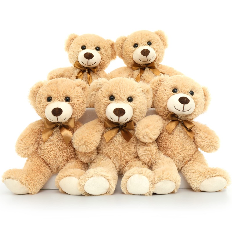Tezituor Teddy Bear Stuffed Animal Bulk 5 Packs, 14In Small Bulk Teddy Bear Plush, Teddy Bears Centerpiece For Baby Shower, Stuffed Bears Gift For Kids Girlfriend On Christmas, Valentines, Light Brown