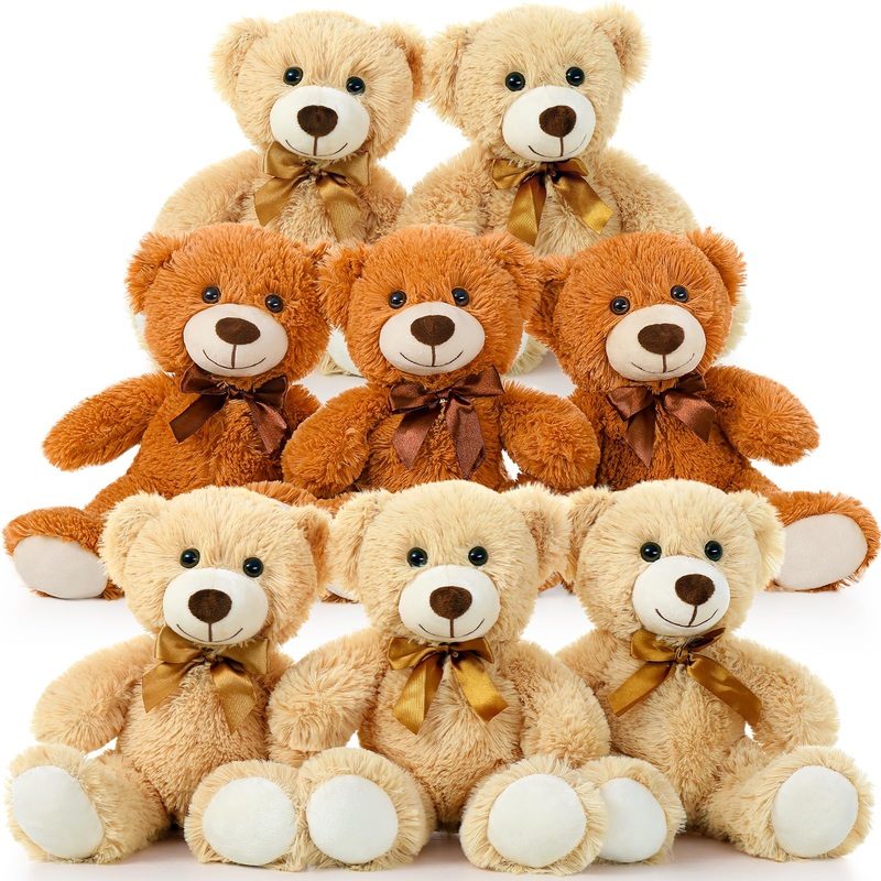 Tezituor Teddy Bear Stuffed Animal Bulk 8 Packs, 14In Small Bulk Teddy Bear Plush, Teddy Bears Centerpiece For Baby Shower, Stuffed Bears Gift For Kids, Christmas, Valentines, Light Brown/Dark Brown