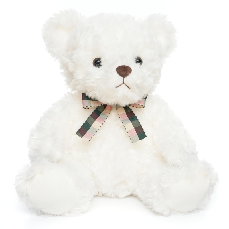 Weigedu Fluffy White Teddy Bear Stuffed Animals Plush Toys With Lattice Tie For Kids Babies Birthday Bedtime, 12 Inches