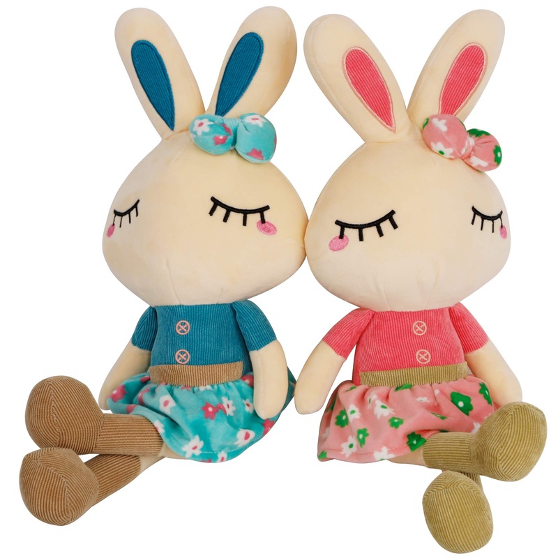 Set Of 2 Plush Bunny Rabbit, 18.3 In Doll Stuffed Easter Bunny Rabbit Animal Toy Huggable Rabbit, Cute And Cuddly Friend For Boy Girl, Birthday Gift, Pink & Blue
