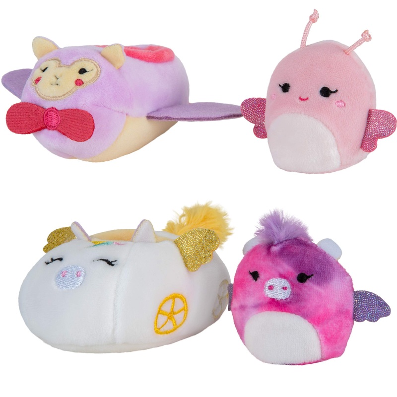Squishville By Squishmallows Maribel In Plane & Willow In Carriage Two 2 Soft Mini-Squishmallow Butterfly And Tie-Dye Pegasus Plush, Plush Carriage And Plane Vehicles Irresistibly Soft Colorful Plush