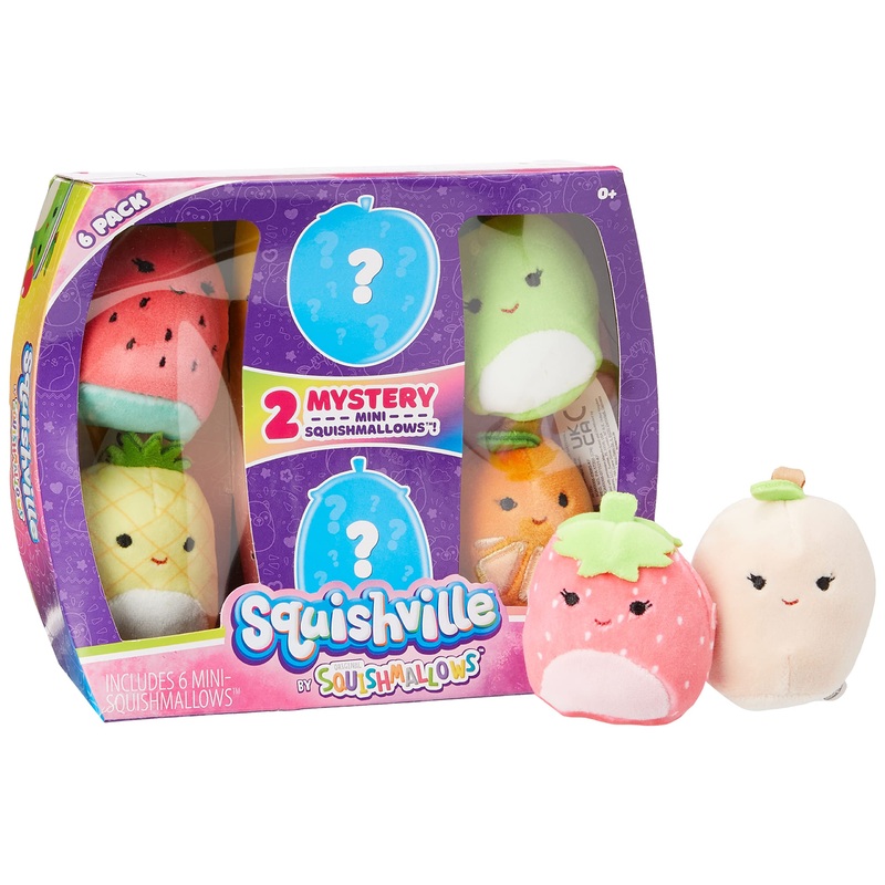 Squishville Squishmallows Mystery Mini Plush Fruit Squad, Six 2 Soft Minimallow Fruit Plush, Irresistibly Soft Colourful Fruits, Mini Peach, Pineapple, And Watermelon Squishmallows