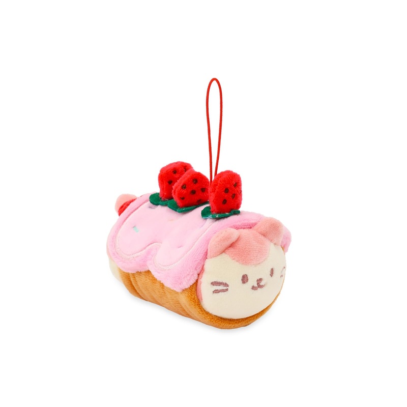 Anirollz Stuffed Animal Plush Keychain - Ornament Charm Toy Doll | Soft, Squishy, Warm, Cute, Comfort, Safe | Strawberry Roll Cake Outfitz With Kitty - Birthday Decorations Gift 4' Kittiroll