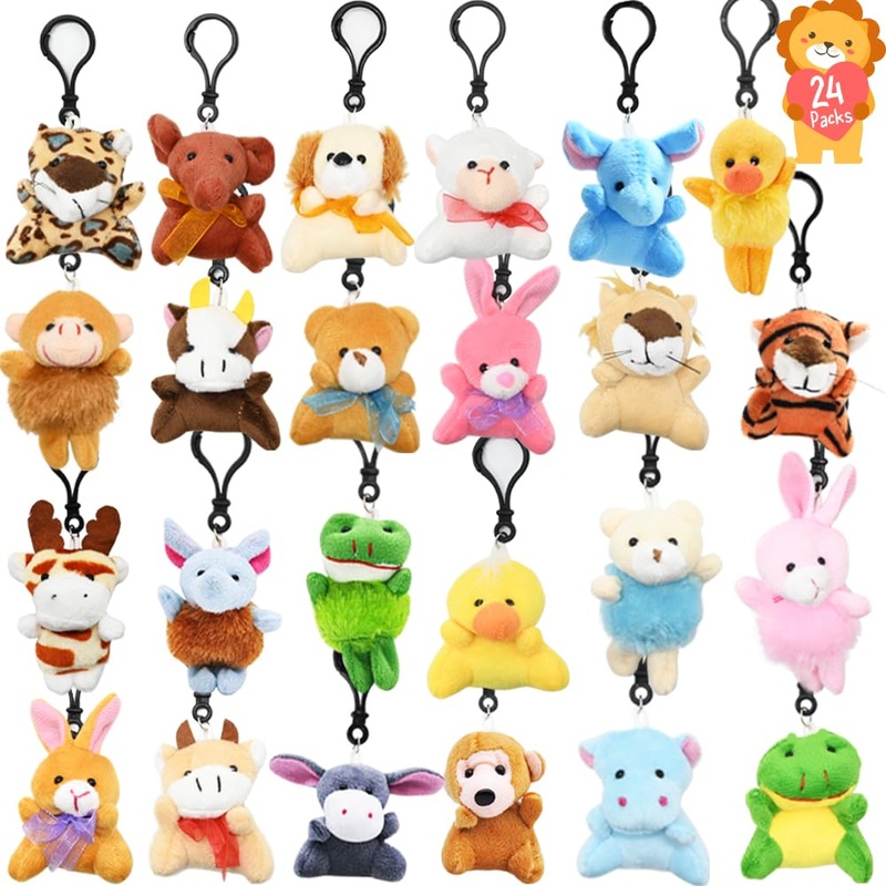 Camirus 24Pcs Small Stuffed Animals Plush Toys Set, Little Mini Animal Plush Toy Animals Keychain For Kids Easter Eggs Filler, Classroom School Exchange Prize, Valentines Day Gifts