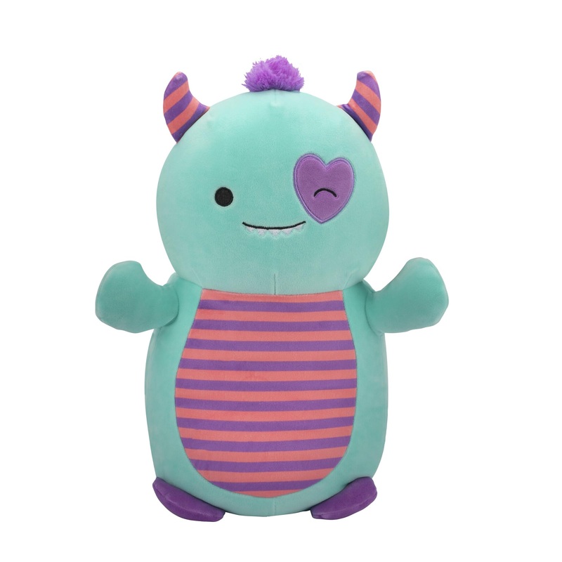 Squishmallows Hugmees Original 14-Inch Leon Teal Monster With Purple Heart Eye Patch - Ultrasoft Official Jazwares Large Plush