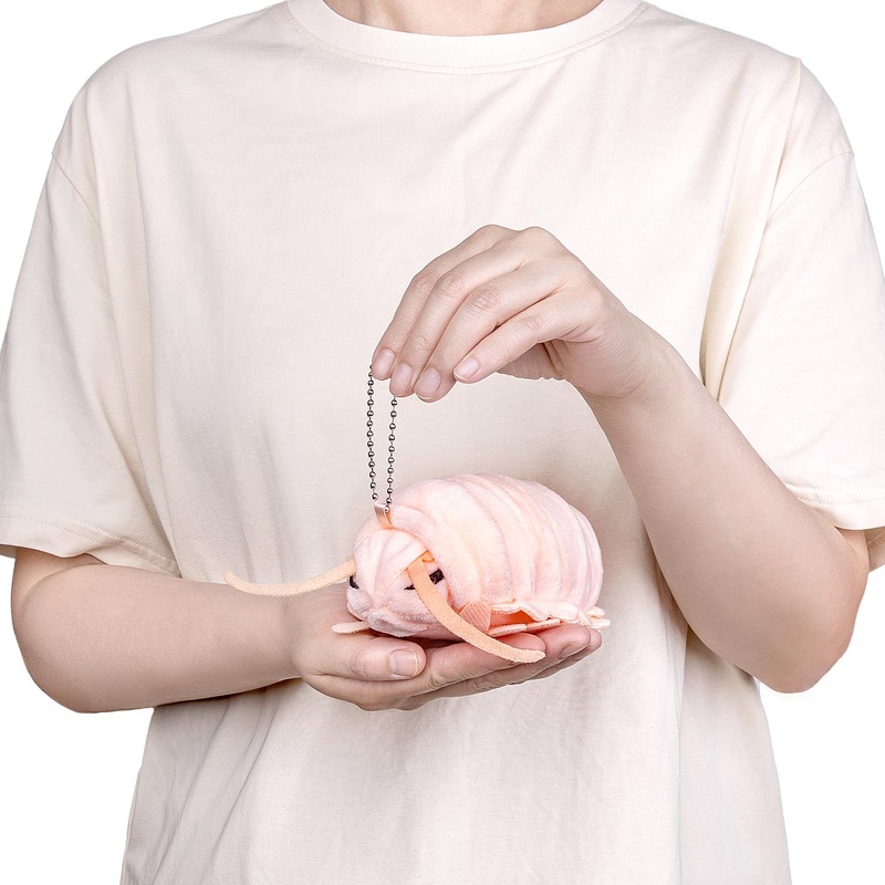 Zhongxin Made Isopod Stuffed Animal Hanging Chain Toy - Realistic Pink Isopod Plush Beetle Bead Chain Hanging, Cute Lice Crustaceans Plushie Toys For Backpack Handbag Charms, 5Inchs