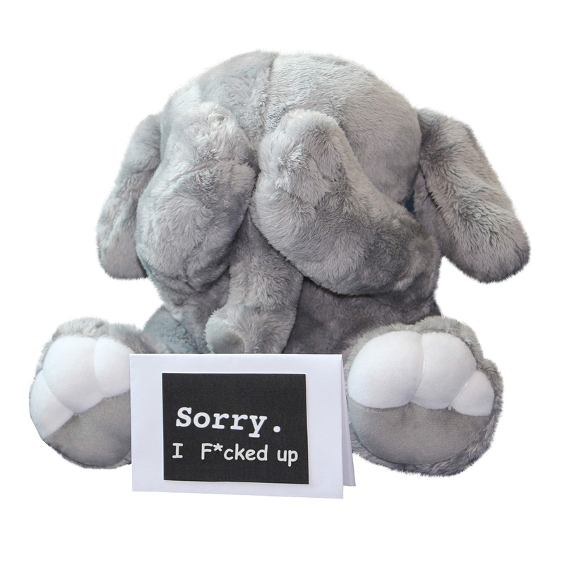 Cutest I'M Sorry Gift For Her & Him - Shy Baby Elephant - Embarrassed Adorable Super Soft Stuffed Animal Plush Toy - Unique Cute Forgive Me Apology Gift For Kids And Adults - Gray