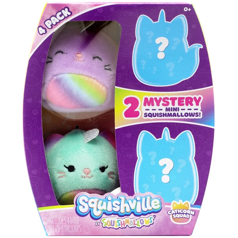 Squishville By Squishmallows Sqm0078 Mystery Squad, Four 2, Irresistibly Soft Colourful Plush Caticorns, Mini Squishmallows