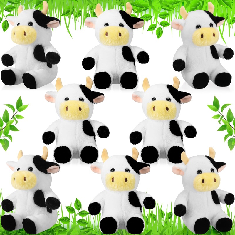 Wettarn 8 Pcs Cow Stuffed Animal 9.4'' Cow Plush Toys Party Decorations For Girls Boys