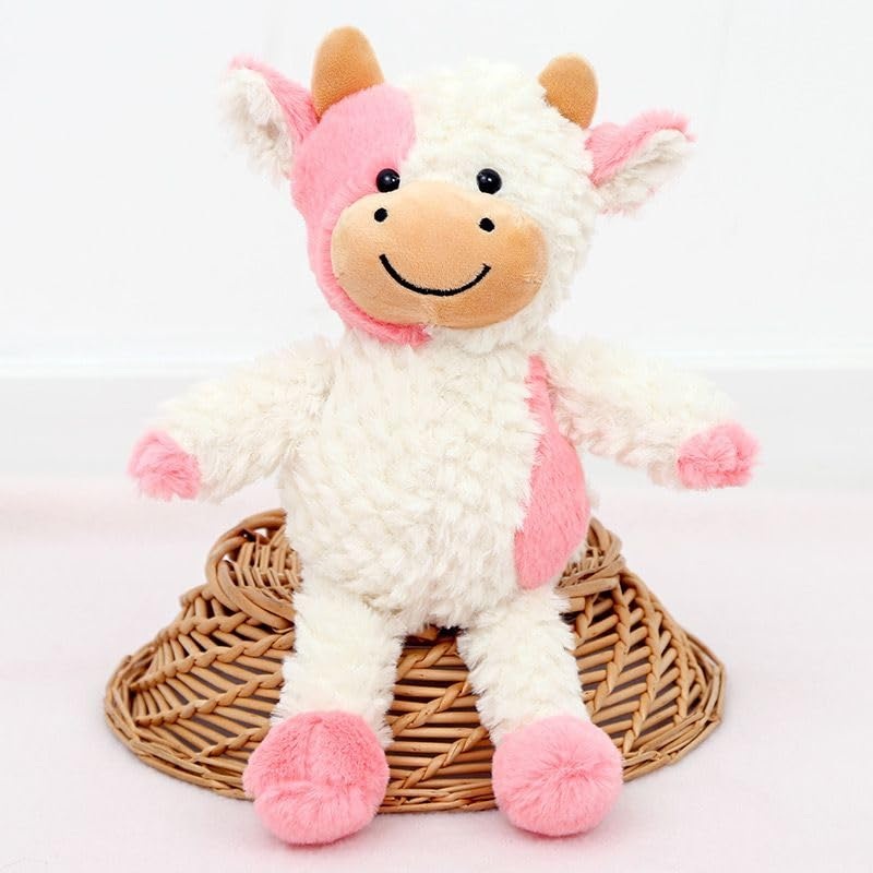 Yukouqian Cow Stuffed Animal Cow Plush Doll Toy 11.8 Inch For Girls Boys Christmas Children'S (Stand Cow Pink)
