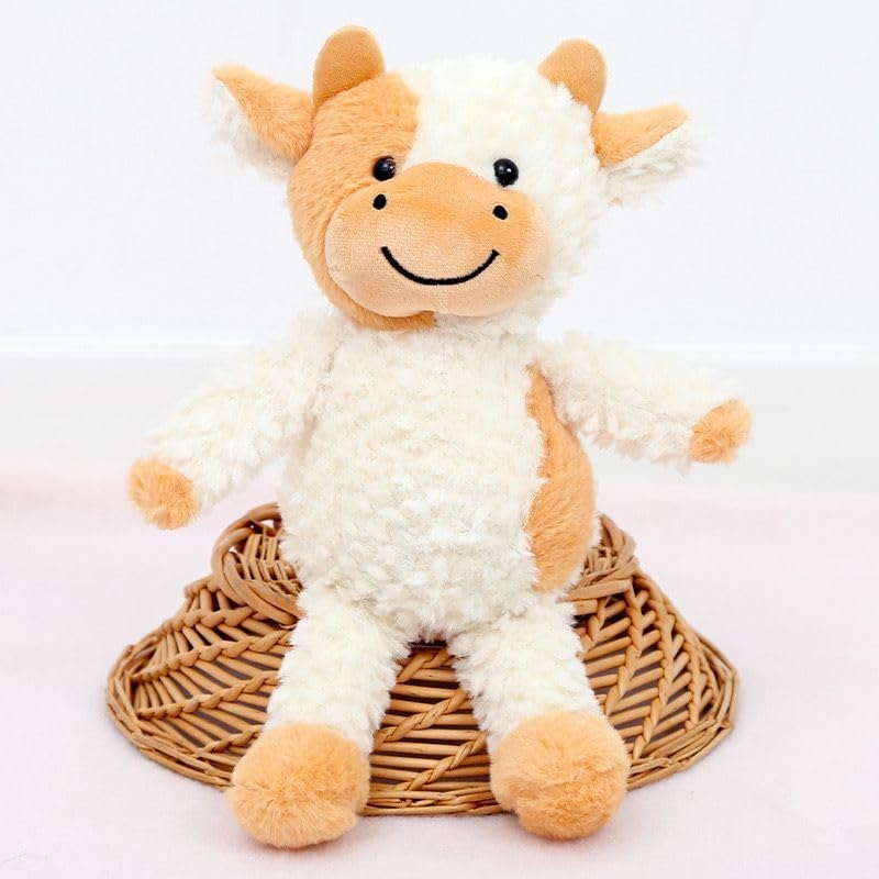 Yukouqian Cow Stuffed Animal Cow Plush Doll Toy 11.8 Inch For Girls Boys Christmas Children'S(Stand Cow Yellow)