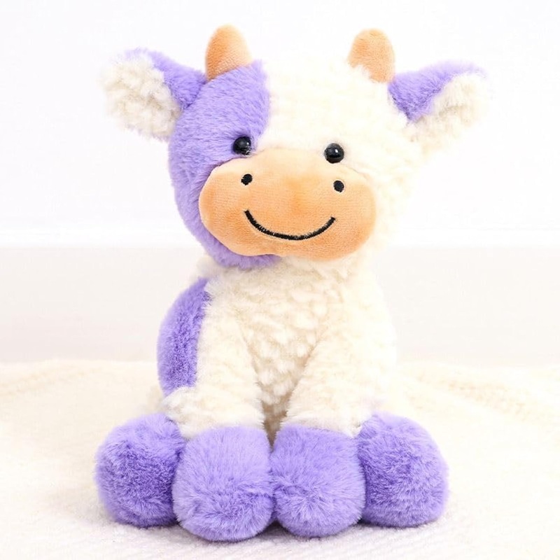 Yukouqian Cow Stuffed Animal Cute Cow Plush Doll Toy 9 Inch For Girls Boys (Siting Cow Purple)