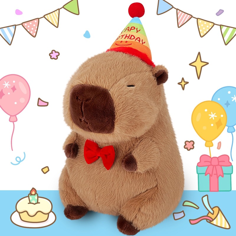 Achwishap Capybara Plush,Cute Plushies Capybara Stuffed Animal,Capybara Plush Toys,Kawaii Plush Stuffed Toy With Birthday Hat Plushie Gift For Kids Adults Birthday(Capybara With Birthday Hat,12)