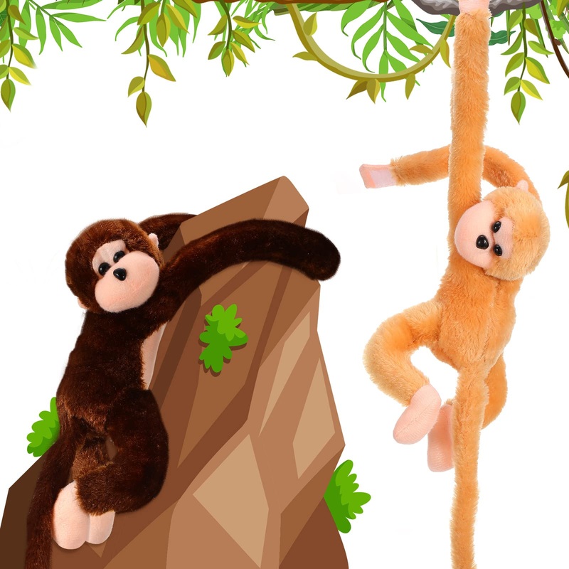 Chivao 2 Pcs Hanging Monkey Stuffed Animal, Hanging Monkey Plush With Hook And Loop Fasteners Hands Stuffed Toy For Birthday Party Favors Decorations, Brown And Khaki(20 Inch)
