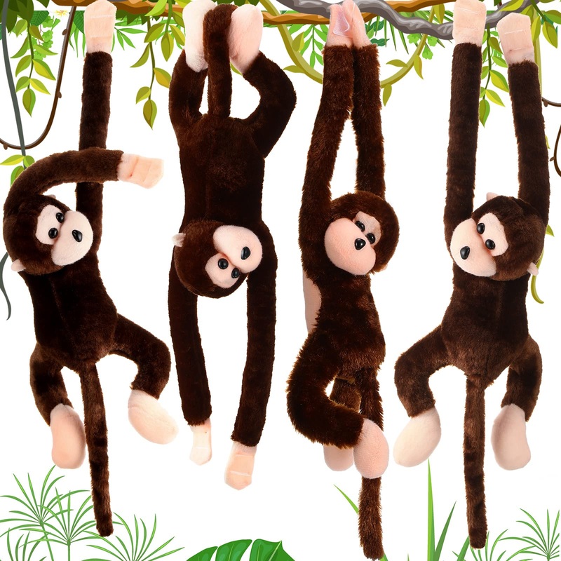Chivao Set Of 4 Stuffed Monkey Hanging Stuffed Animal Monkey Plush Toy Large Animal With Loop For Gifts Favors(28 Inch,Dark Brown, Light Brown)