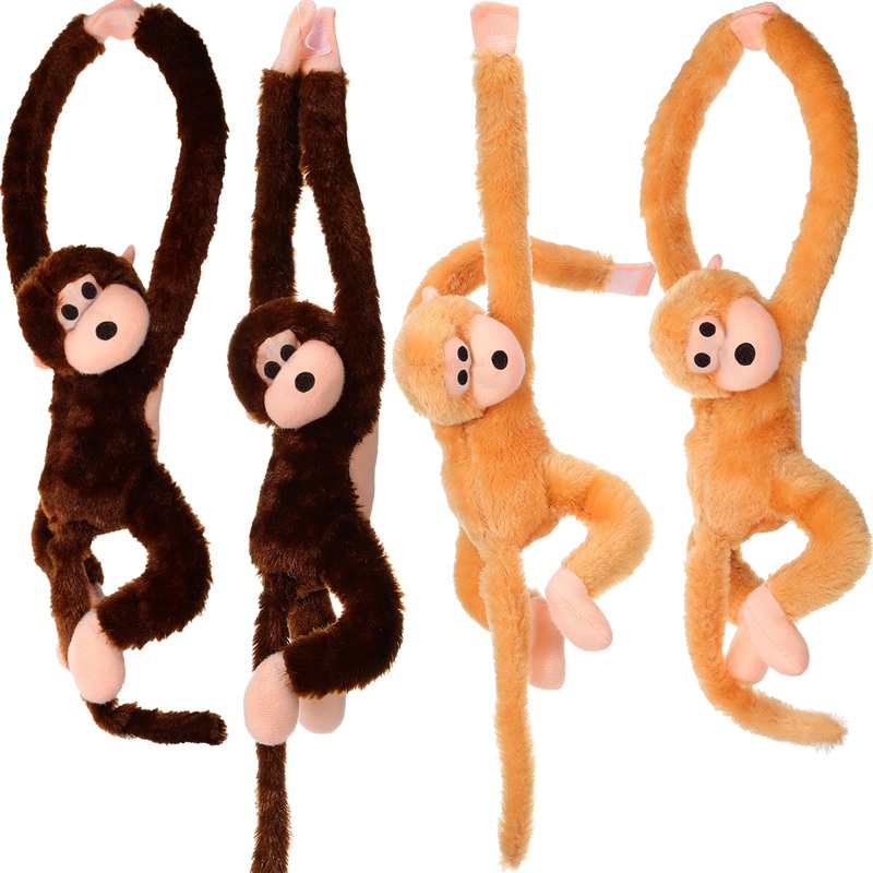 Chivao Set Of 4 Stuffed Monkey Hanging Stuffed Animal Monkey Plush Toy Large Stuffed Animal Monkey With Loop For Gifts Favors (Brown Khaki, 20 Inch)