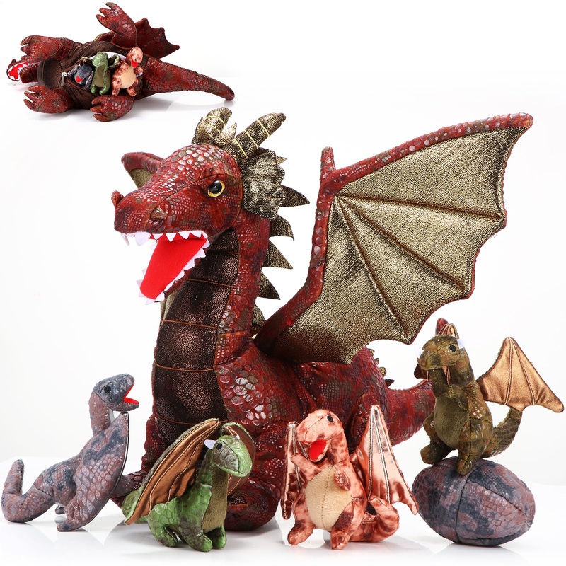 Deekin 7 Pcs Dragon Toy Set 16 Inch Large Dragon Stuffed Animal With 4 Baby Plush And 2 Eggs In Mommy'S Belly Dinosaur Plushies Gifts For Boys Girls Birthday Christmas(Cool Style)