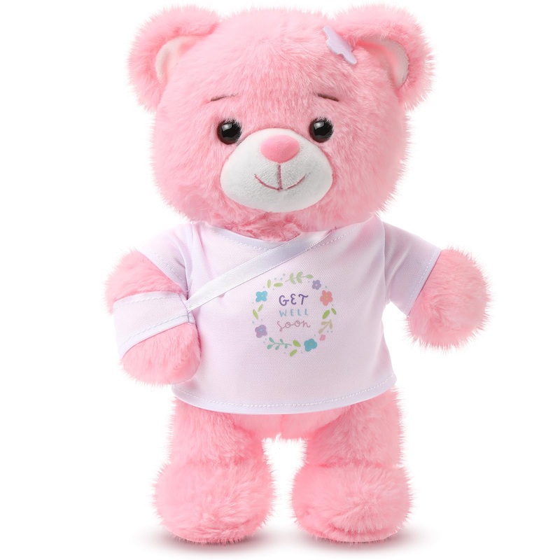 Deekin Broken Arm Gifts For Kids Get Well Soon Bear Stuffed Animal Gifts Bear For Kids Adult With Broken Arm After Surgery Soft Bandage Plush 10 Inches(Pink)