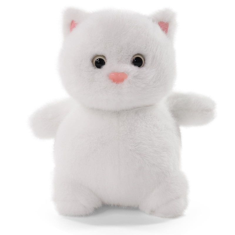 Sew Butiful 8' White Cat Stuffed Animal Plush Toy, Cat Plush Cute Plushies For Animal Themed Parties Teacher Student Award, Animal Toys For Baby, Boy, Girls, Great For Nursery, Room Decor, Bed