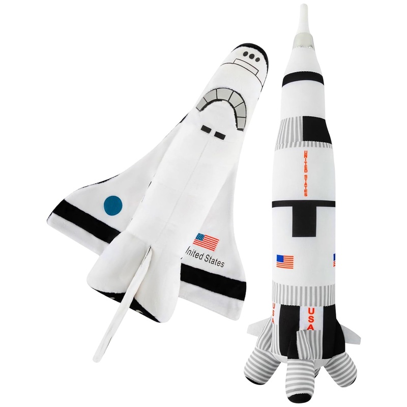 Space Shuttle Plush Toy 14 ' & Saturn Rocket 17 ', Mission Ship For Kids, Christmas & Birthday Gifts For Little Astronauts, Boys & Girls, Soft & Huggable, Fun, Great For Imaginative Play