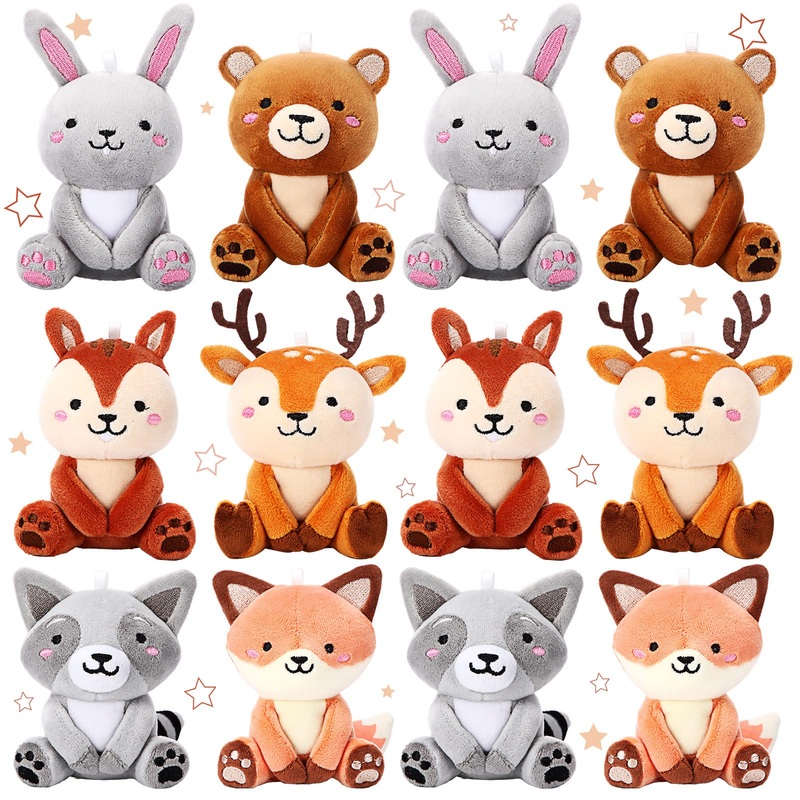 Suilung 12 Pcs Mini Stuffed Woodland Animals Plush Bulk 4 Inch Woodland Animals Cute Plush Bear Rabbit Squirrel Raccoon Fox Deer For Kids Birthday Easter Baby Shower Decor Gifts Classroom Prizes