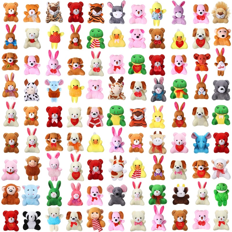 Zhanmai 100 Pcs Mini Plush Stuffed Animal Bulk Small Animal Toys Keychain Party Favors Easter Egg Stuff For Kids Birthday Valentine Carnival Classroom Prizes Gift Goodie Bag Filler(Bear)