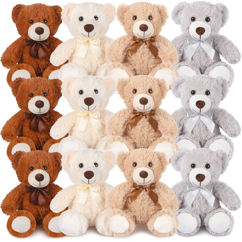 Zhanmai 12 Pcs 14 Inch Bear Stuffed Animal Bulk Plush Stuffed Bear For Baby Shower 2024 Graduation Gifts Birthday Party Favors Birthday Wedding Party Decorations(Light Brown, Dark Brown, White, Grey)