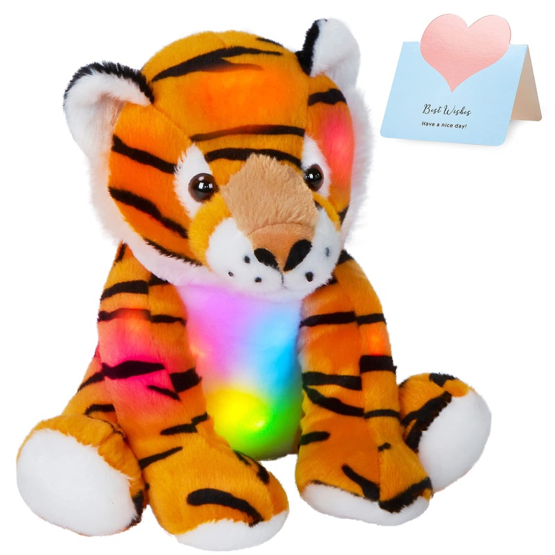 Athoinsu 11'' Light Up Tiger Stuffed Animal With Led Night Light Glow In Dark Soft Plush Toy Valentine'S Day Children'S Day Birt