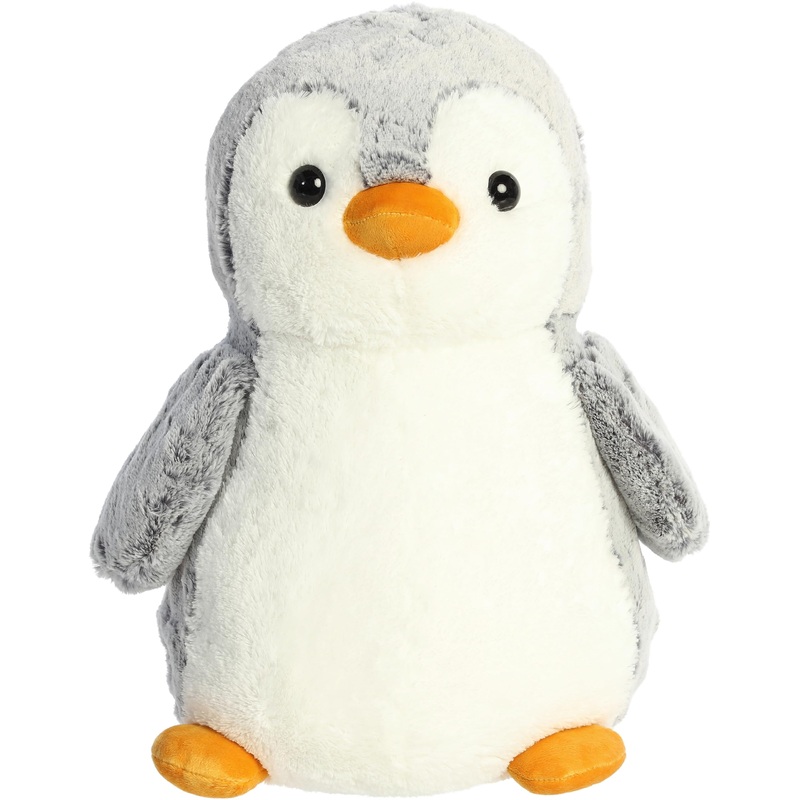 Aurora Playful Pompom Penguin Stuffed Animal - Vibrant Companions - Endless Fun - Gray 16 Inches