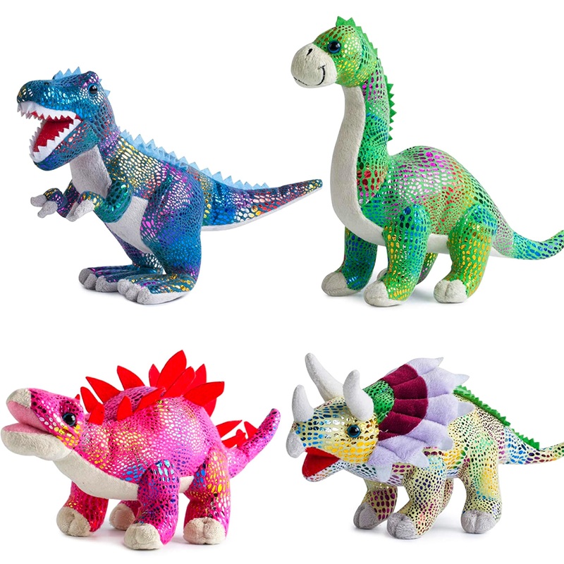 Build Me Plush Dinosaur Stuffed Animal Set Of 4 Soft Dinosaurs, 12'' Stuffed Dinosaur Set Includes T-Rex Brachiosaurus Stegosaur