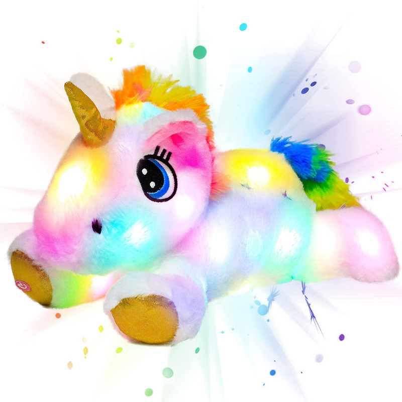 Cuteoy White Unicorn Led Stuffed Animal Light-Up Plush Birthday Christmas Plushies Toy Gifts For Kids Toddler Girls, 15''