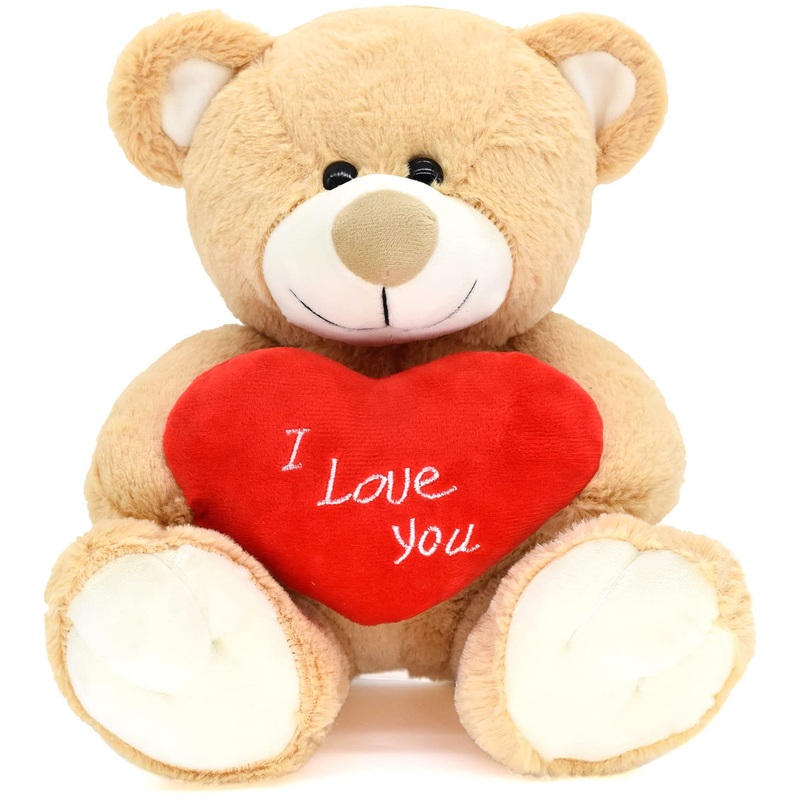 I Love You! 10'' Teddy Bear With Red Heart, Soft Plush Bear Doll Stuffed Animal Toys Valentines Day Decor Gifts For Her/Girlfrie