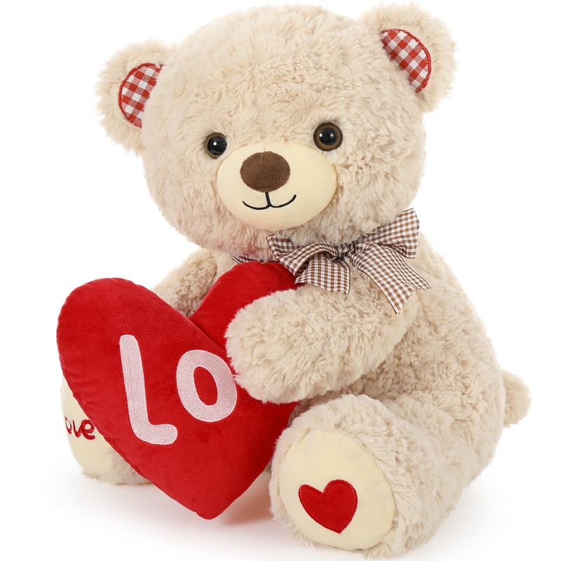 Morismos Valentine'S Day Teddy Bear With Big Red Heart, 17 Inches Love Plush Cute Bears Valentine Gifts For Girlfriend, Wife, He